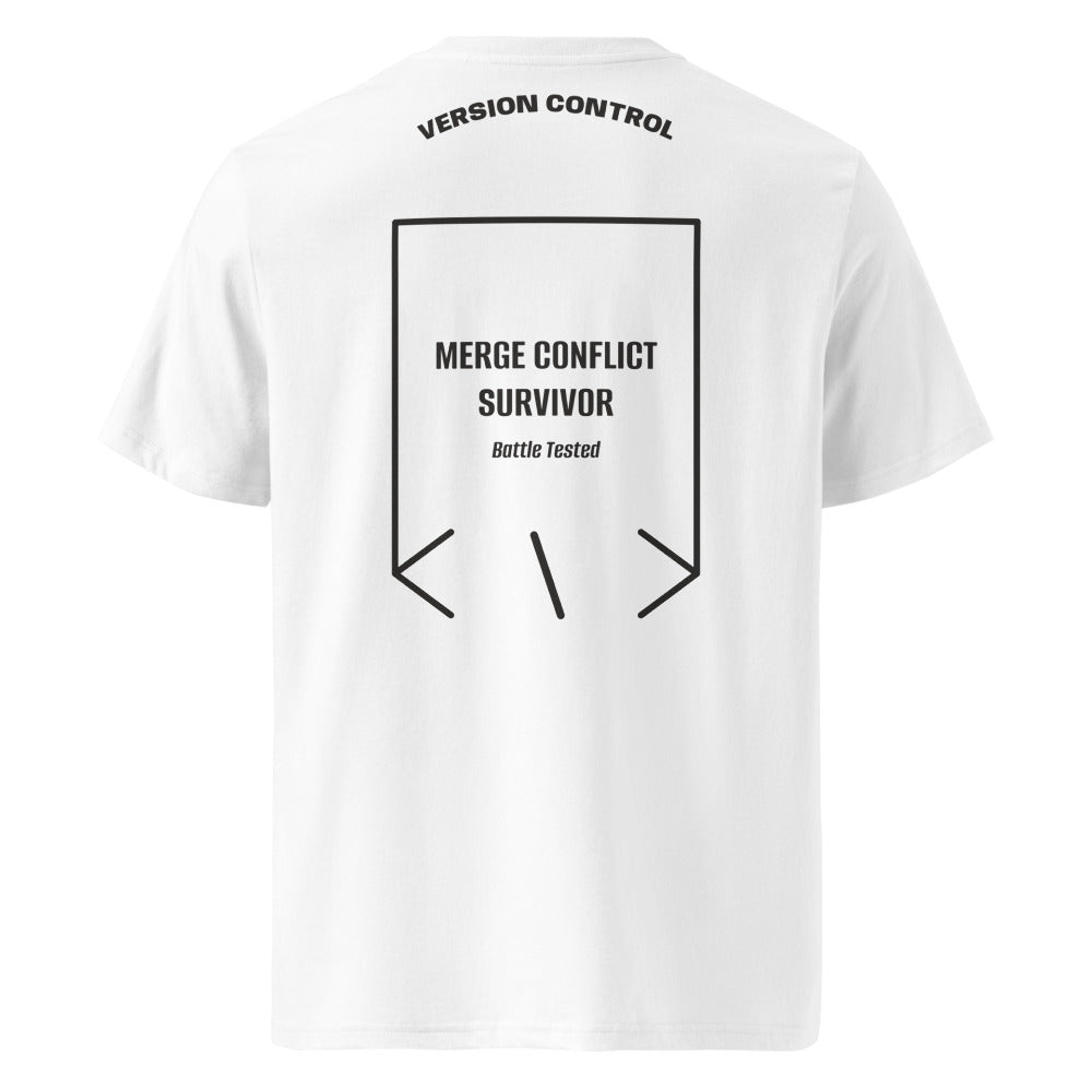 Merge Conflict Survivor — White Dark Heather Grey back mockup