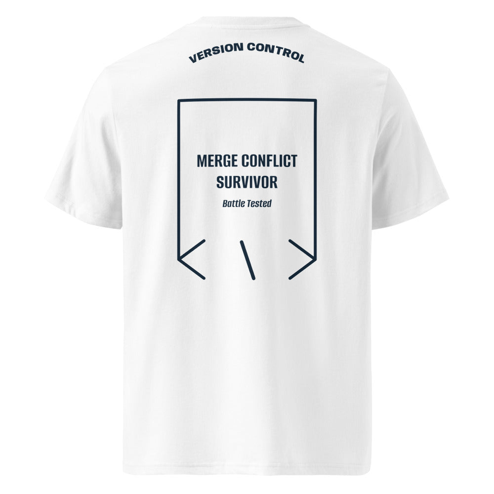 Merge Conflict Survivor — White French Navy back mockup