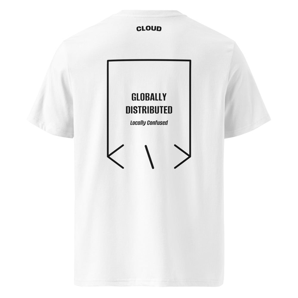 Globally Distributed — White Black back mockup