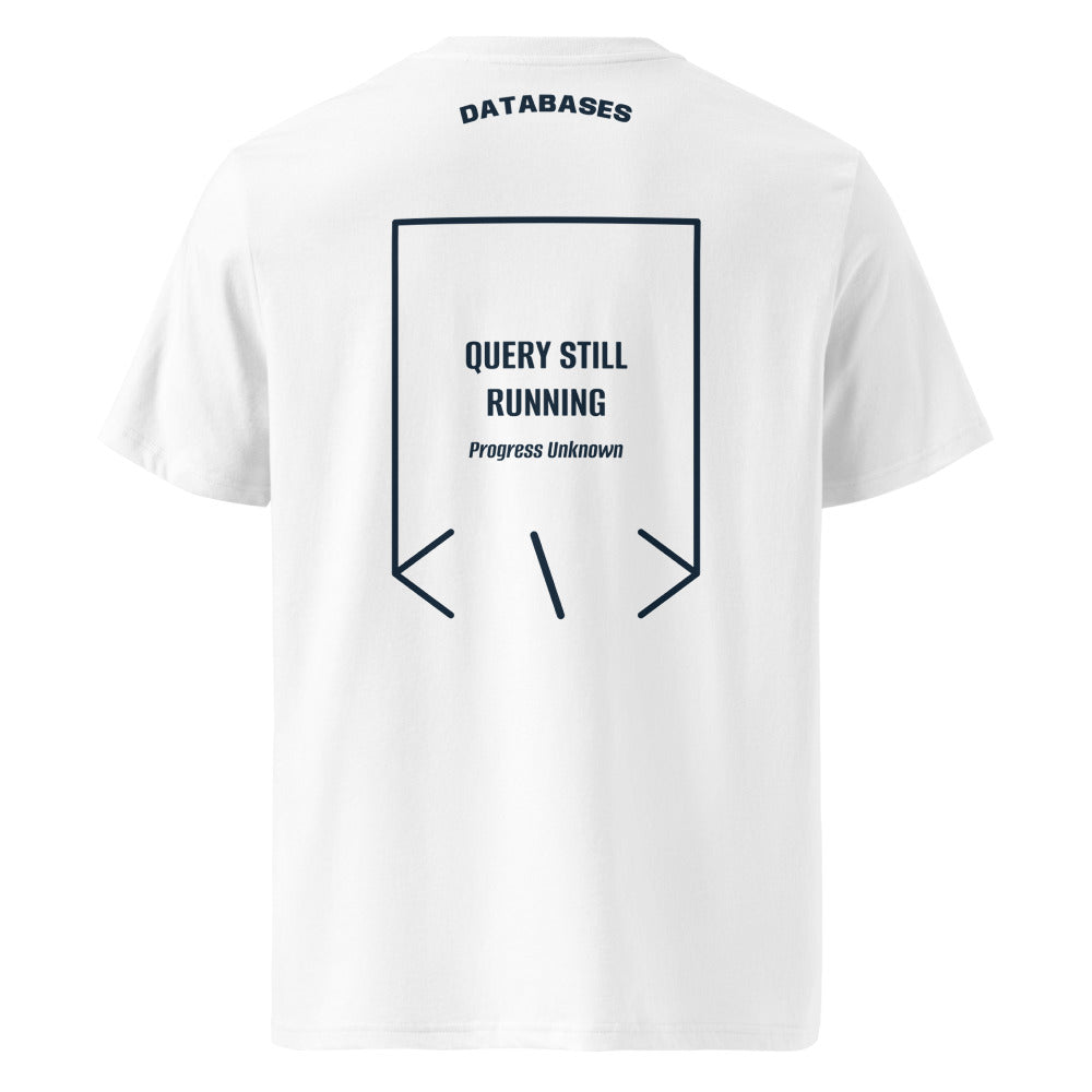 Query Still Running — White French Navy back mockup