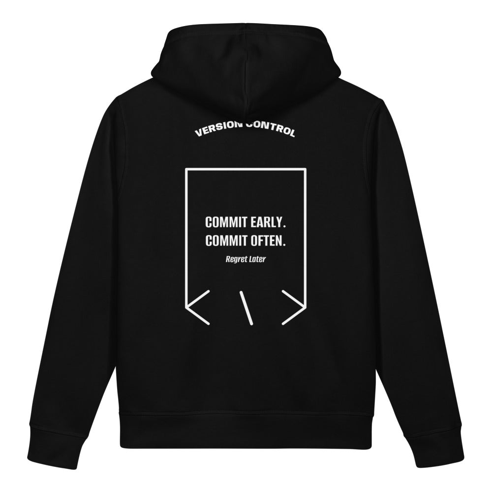 Commit Early. Commit Often. — Black White back mockup