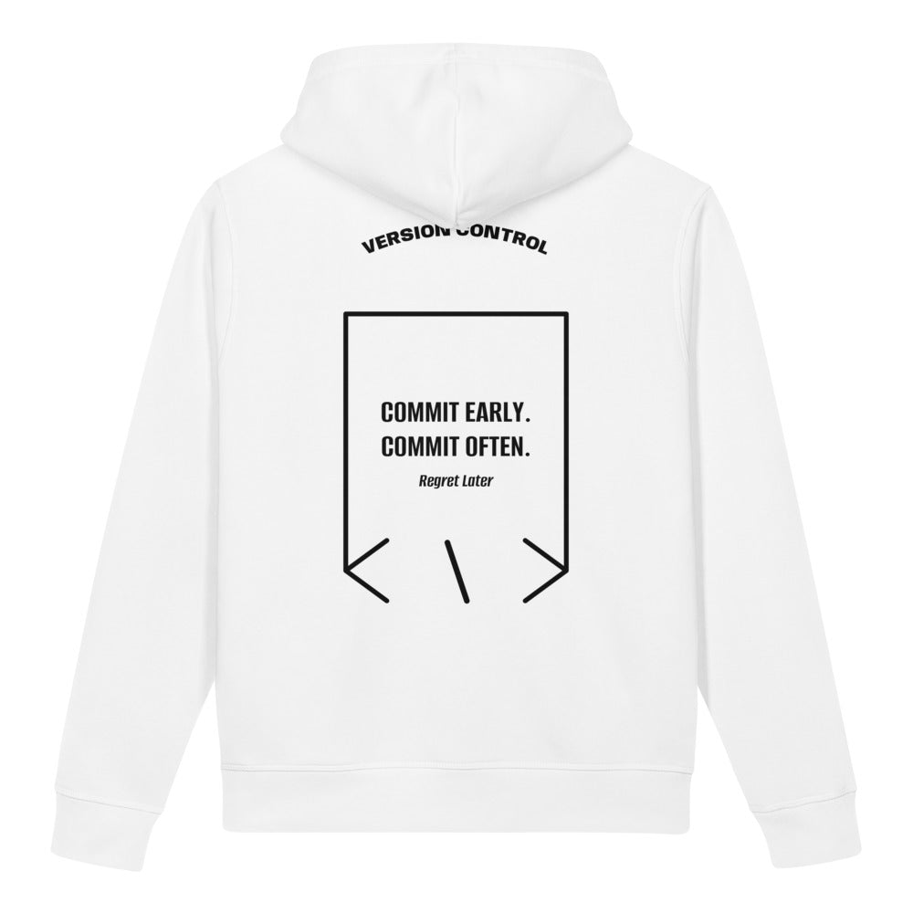 Commit Early. Commit Often. — White Black back mockup