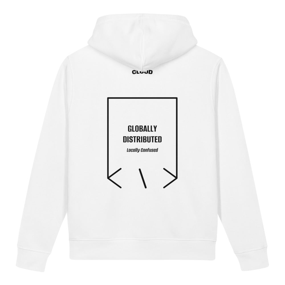 Globally Distributed — White Black back mockup