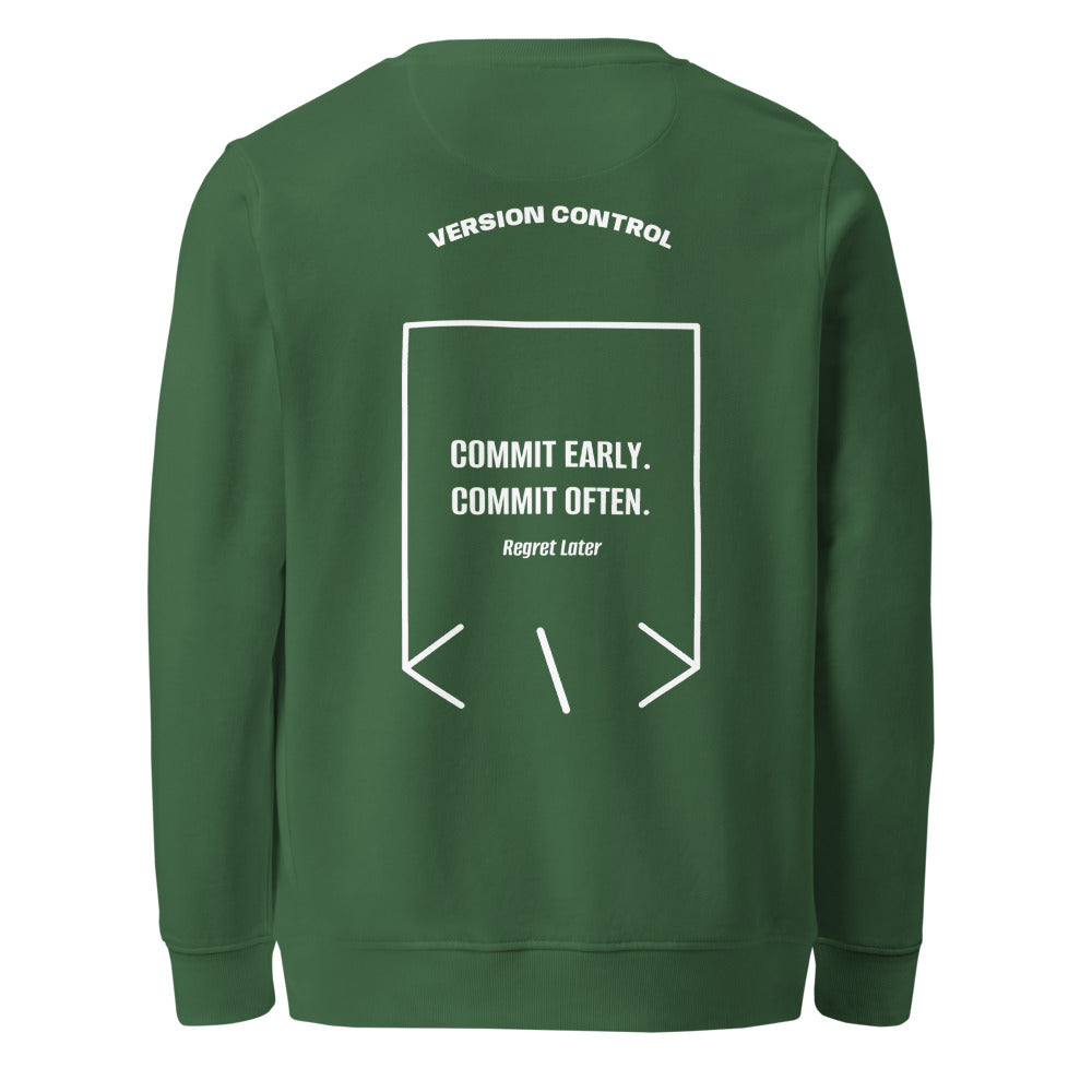 Commit Early. Commit Often. — Bottle Green White back mockup