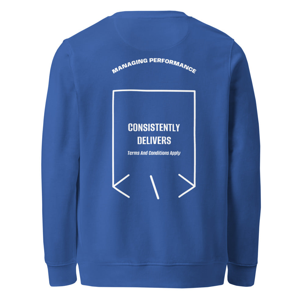 Consistently Delivers — Royal Blue White back mockup