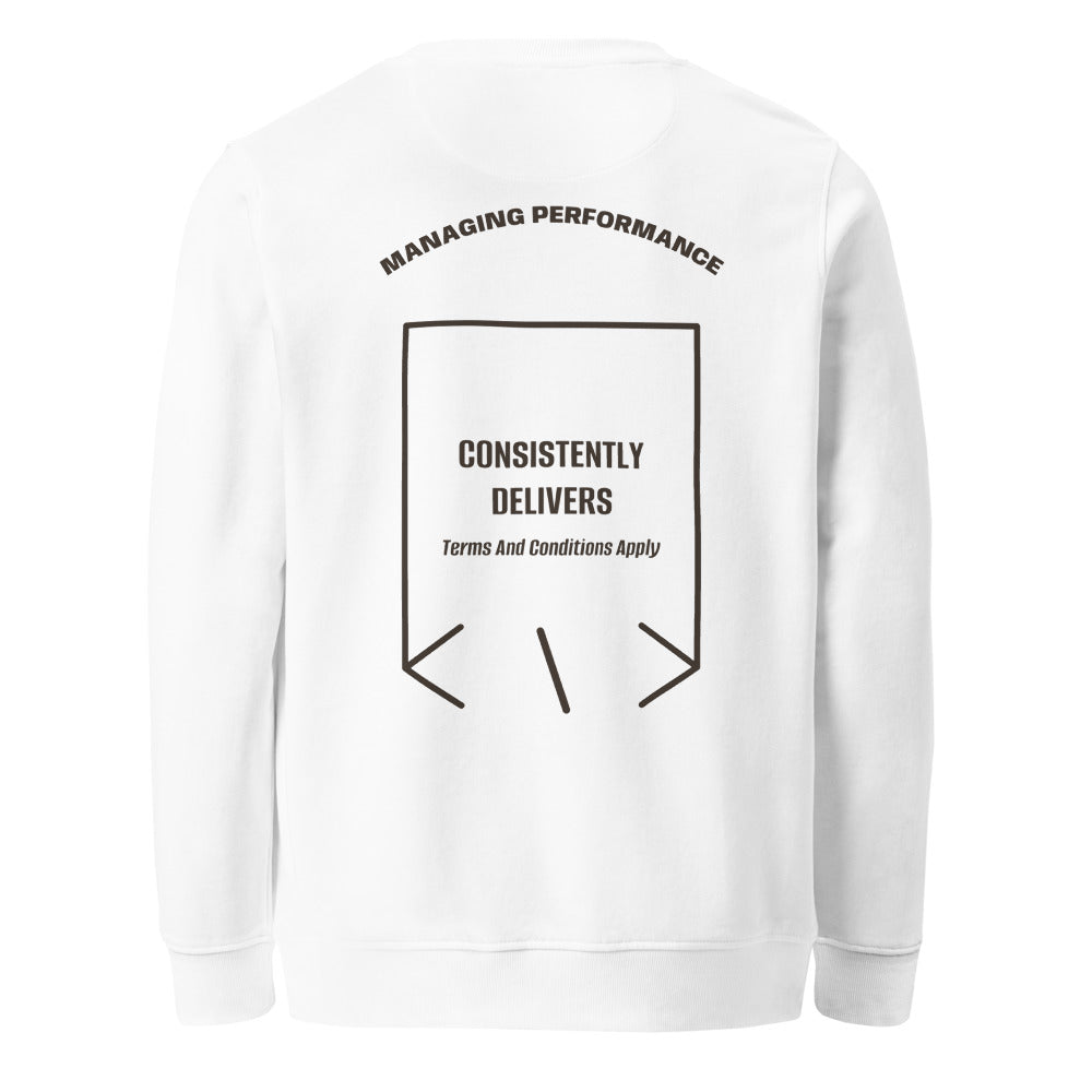 Consistently Delivers — White Deep Charcoal Grey back mockup