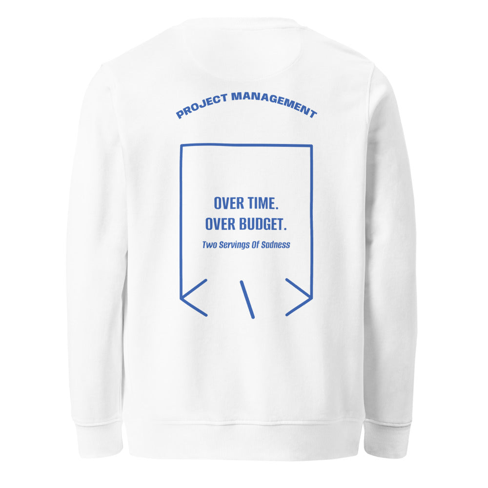 Over Time. Over Budget. — White Royal Blue back mockup