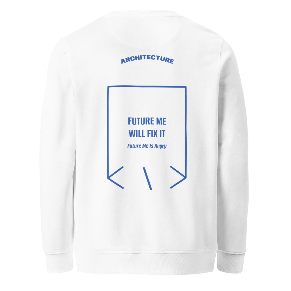 Future Me Will Fix It — White Royal Blue back mockup