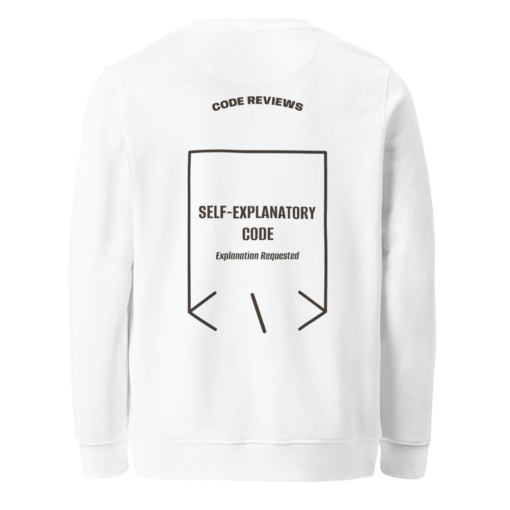 Self-Explanatory Code — White Deep Charcoal Grey back mockup