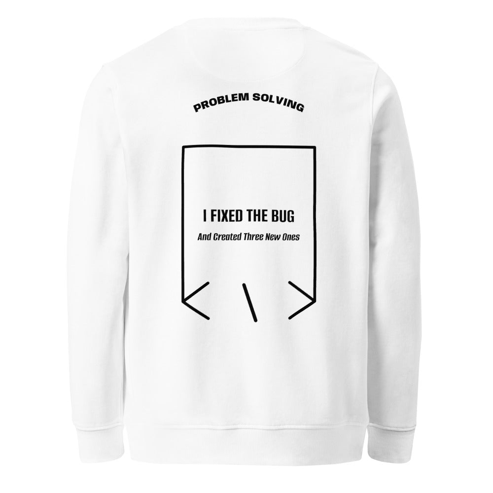 I Fixed The Bug — White Black back mockup