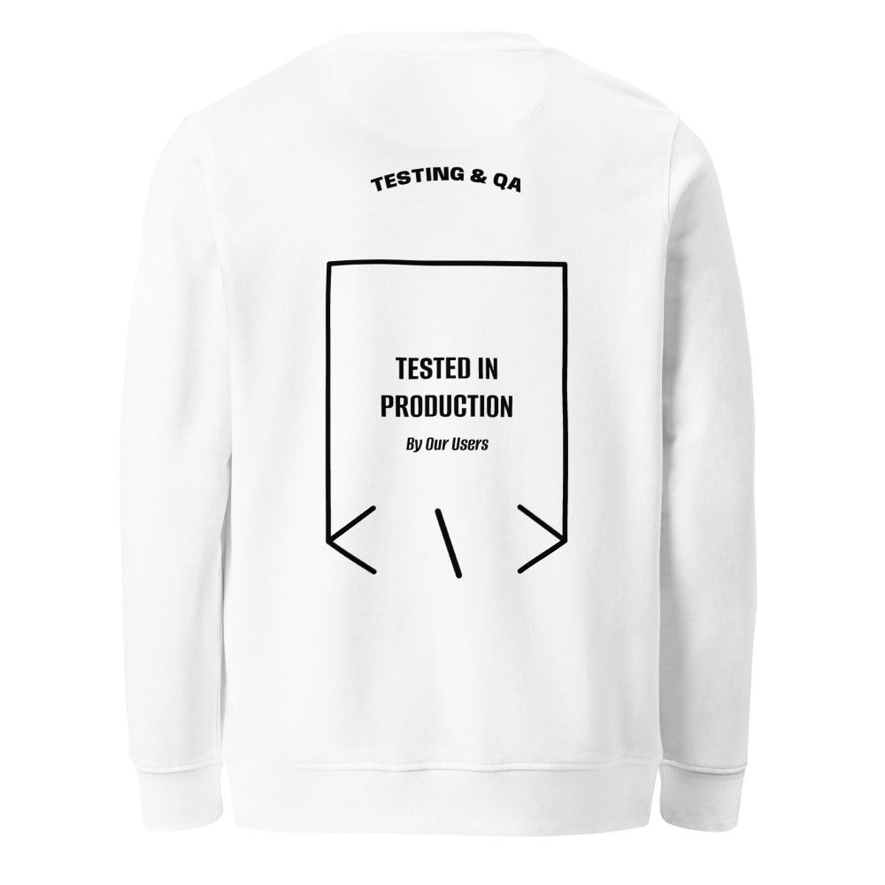 Tested In Production — White Black back mockup