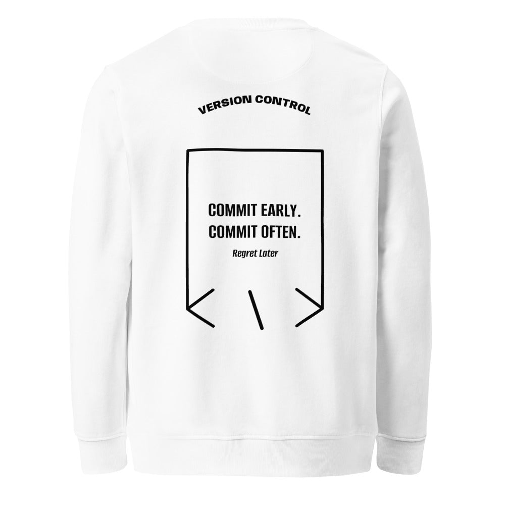 Commit Early. Commit Often. — White Black back mockup