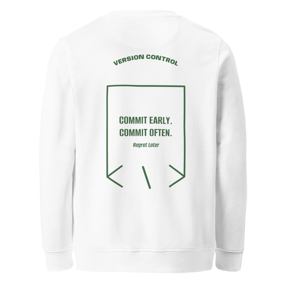 Commit Early. Commit Often. — White Bottle Green back mockup