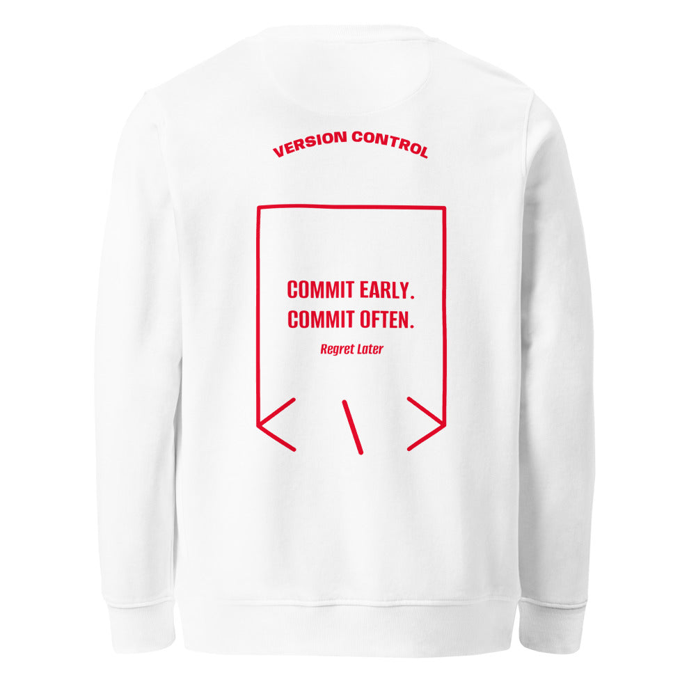 Commit Early. Commit Often. — White Red back mockup