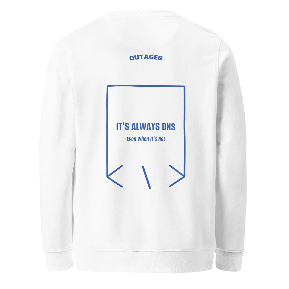 It's Always DNS — White Royal Blue back mockup