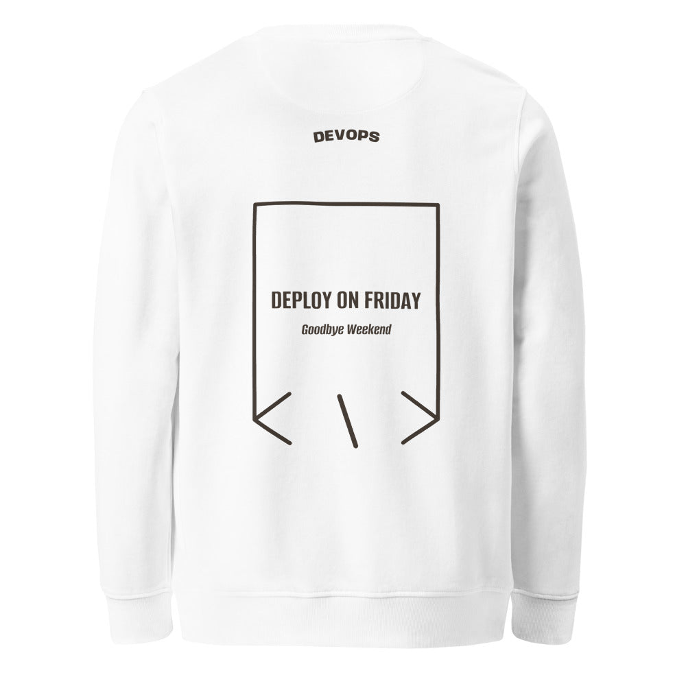 Deploy On Friday — White Deep Charcoal Grey back mockup
