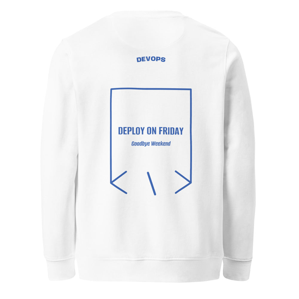 Deploy On Friday — White Royal Blue back mockup