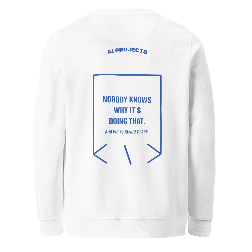 Nobody Knows Why It's Doing That. — White Royal Blue back mockup