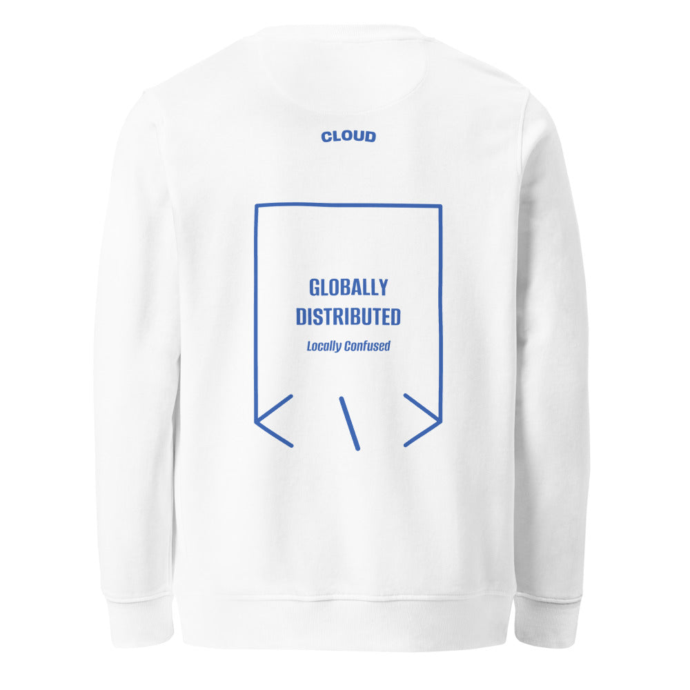 Globally Distributed — White Royal Blue back mockup