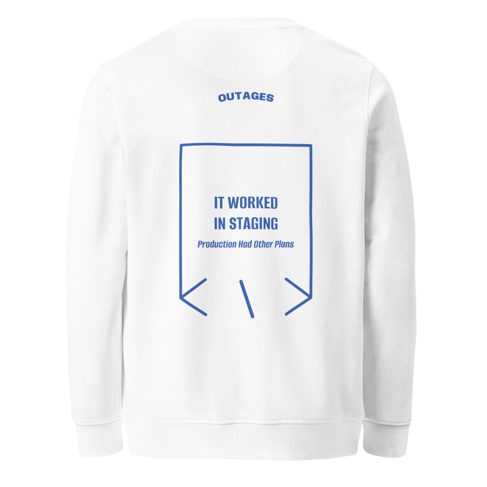 It Worked In Staging — White Royal Blue back mockup