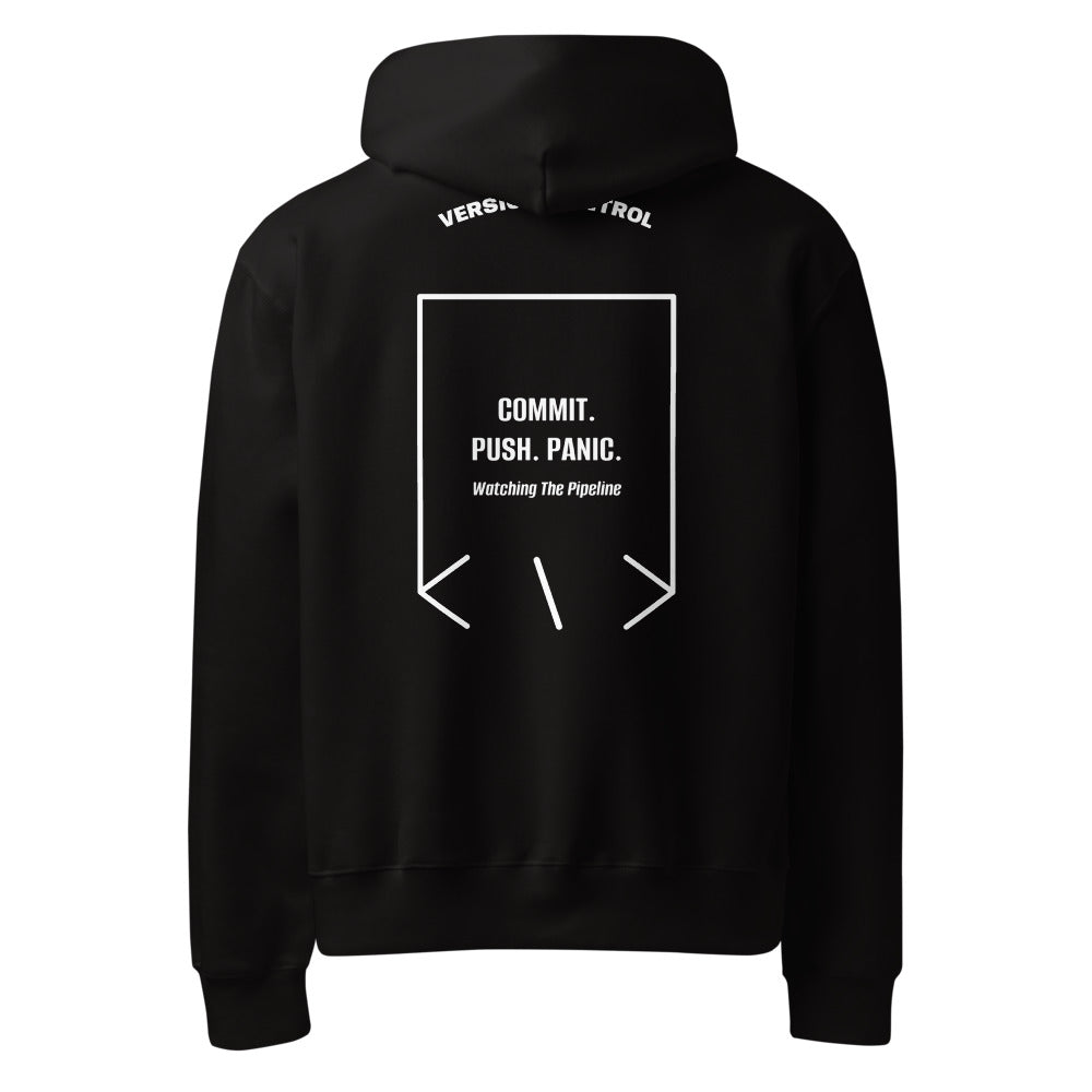Commit. Push. Panic. — Black White back mockup