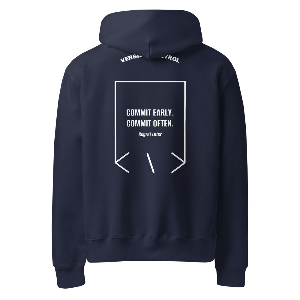 Commit Early. Commit Often. — Navy White back mockup