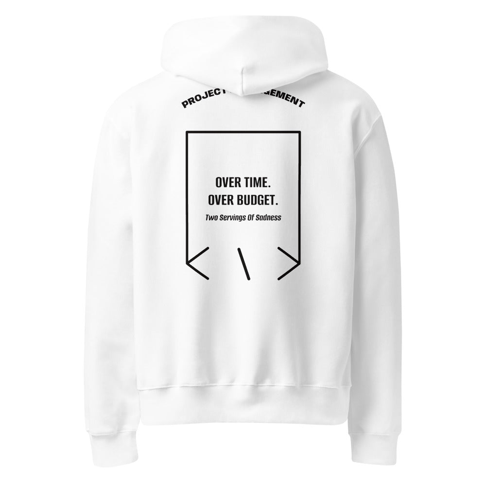 Over Time. Over Budget. — White Black back mockup