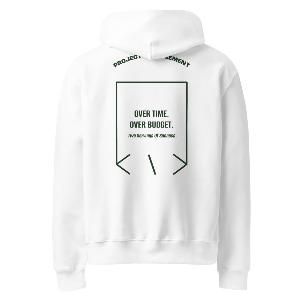 Over Time. Over Budget. — White Forest back mockup