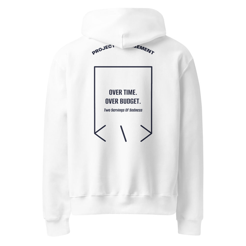 Over Time. Over Budget. — White Navy back mockup