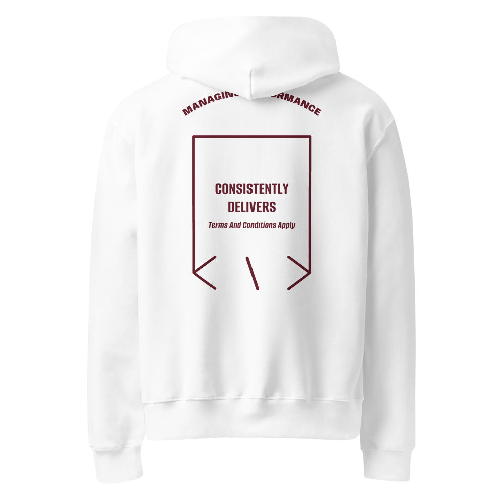Consistently Delivers — White Maroon back mockup