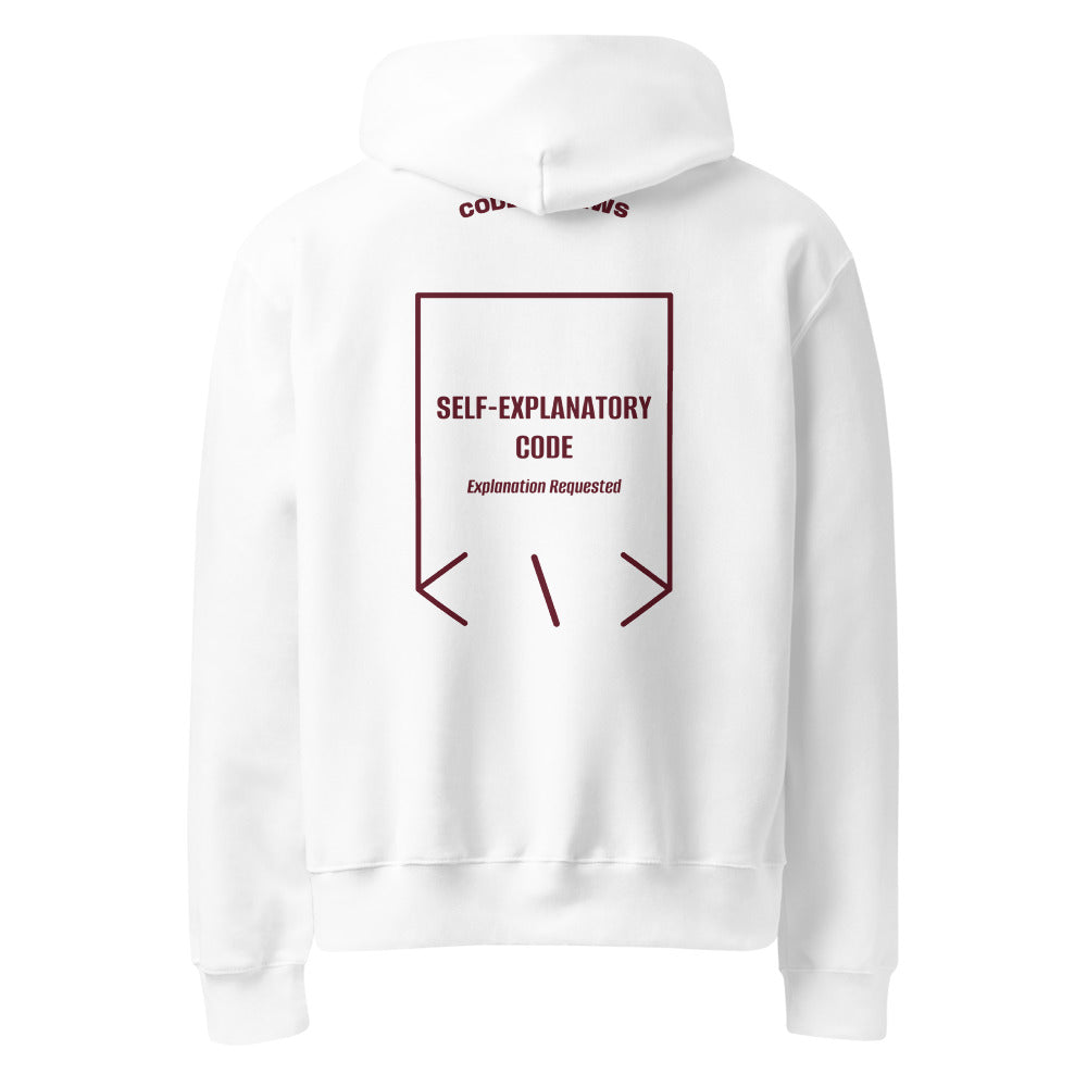 Self-Explanatory Code — White Maroon back mockup