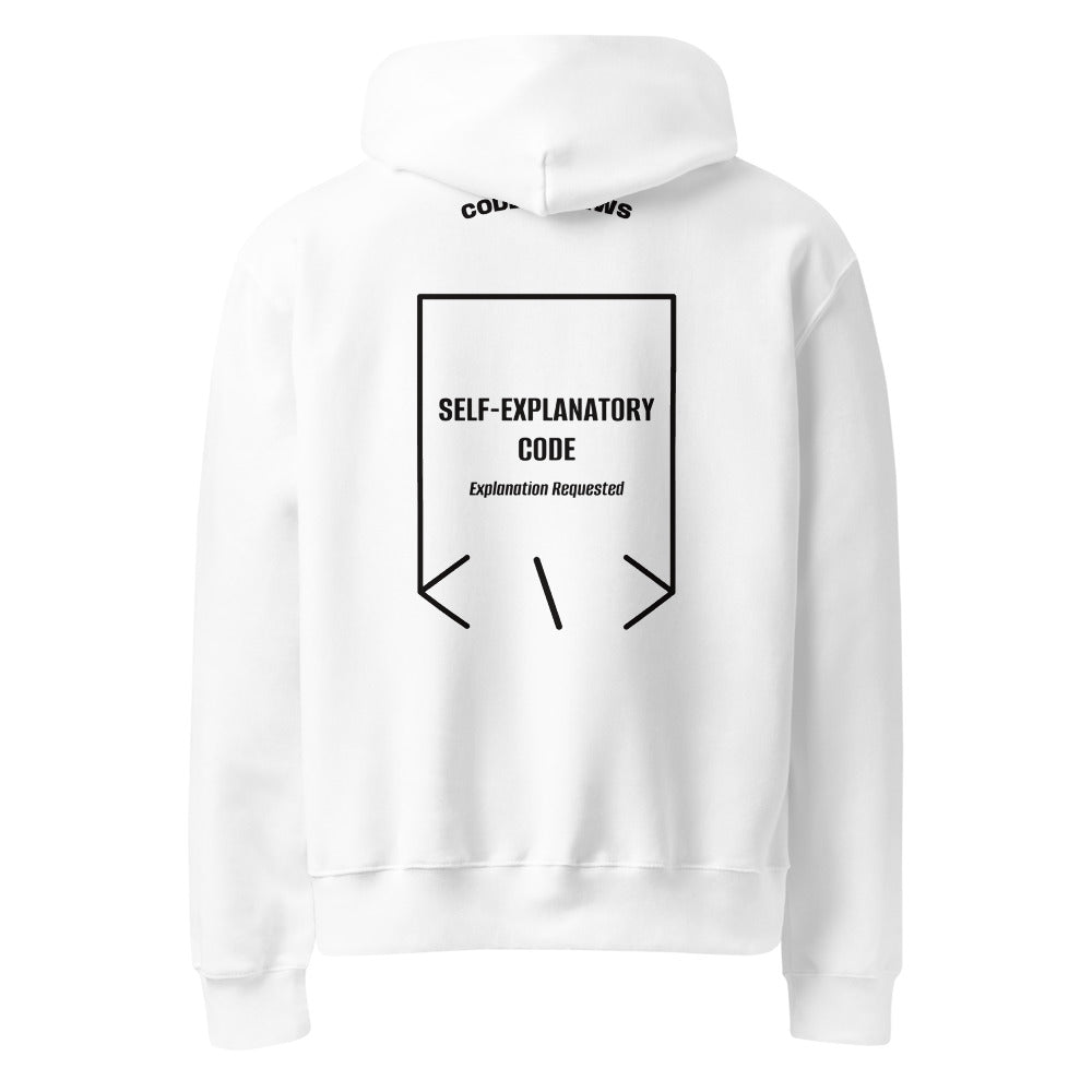 Self-Explanatory Code — White Black back mockup