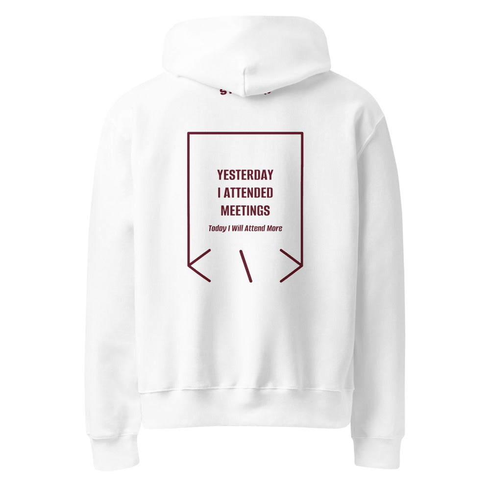 Yesterday I Attended Meetings — White Maroon back mockup