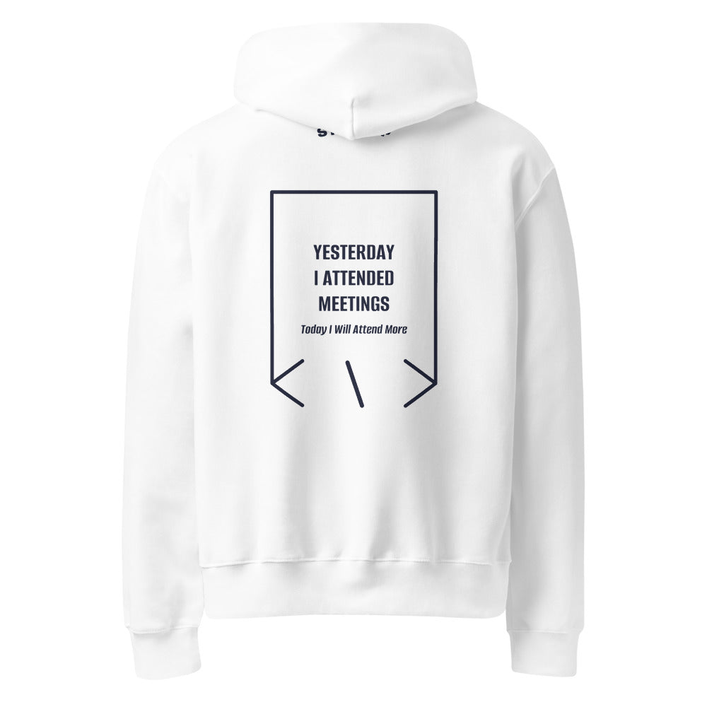 Yesterday I Attended Meetings — White Navy back mockup