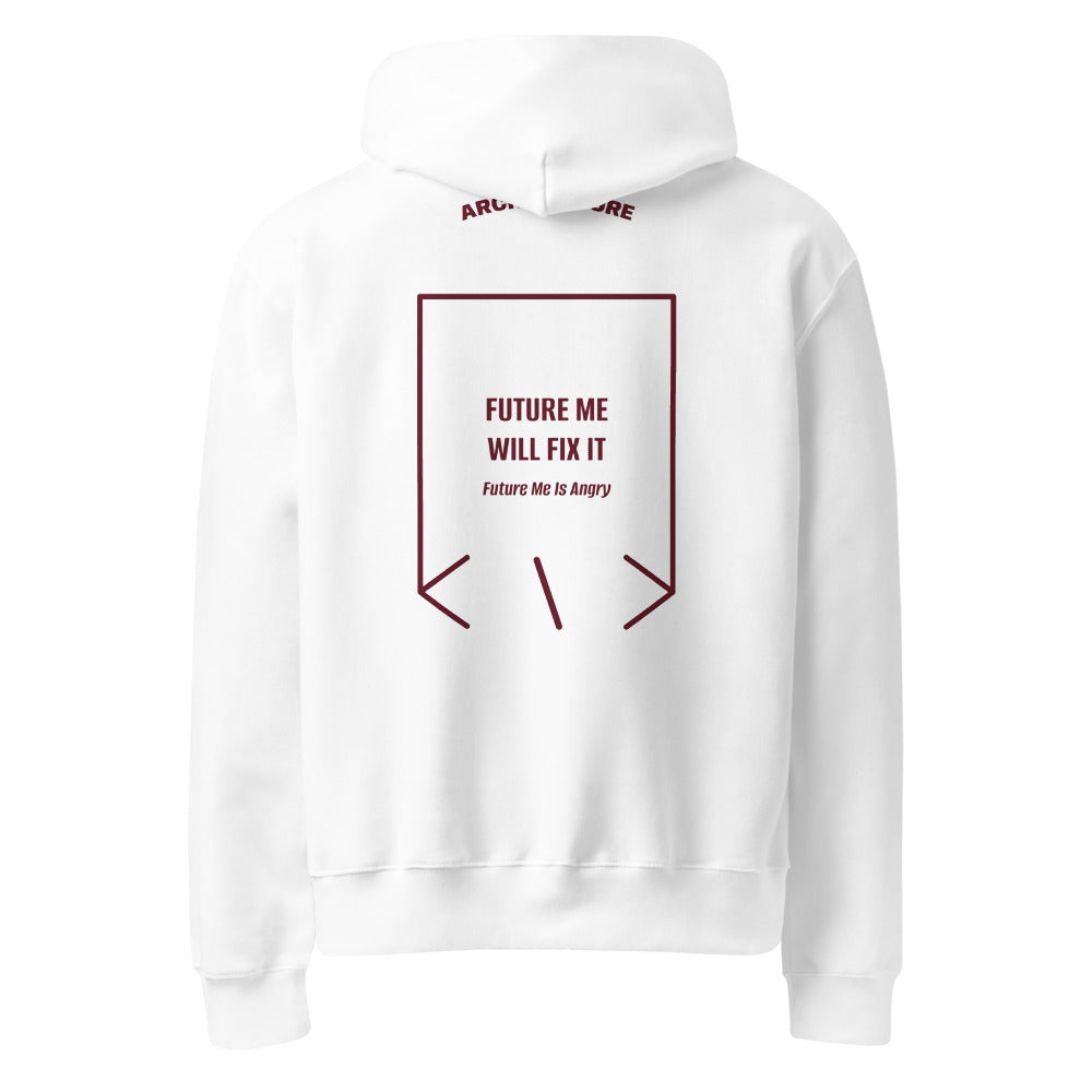 Future Me Will Fix It — White Maroon back mockup