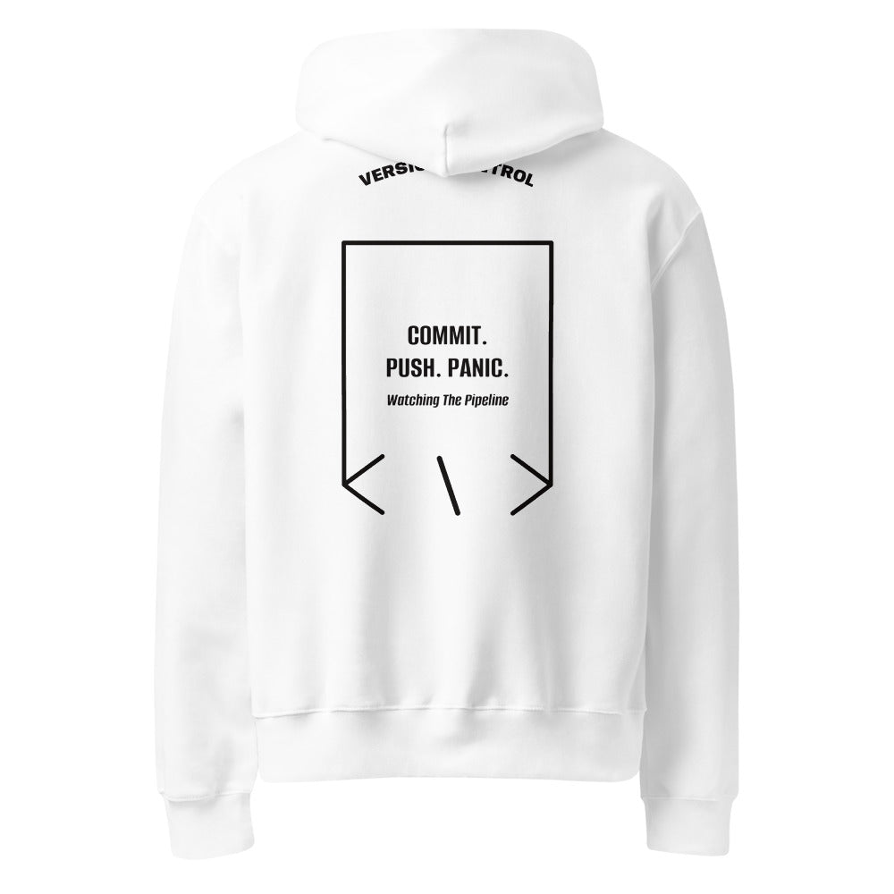 Commit. Push. Panic. — White Black back mockup