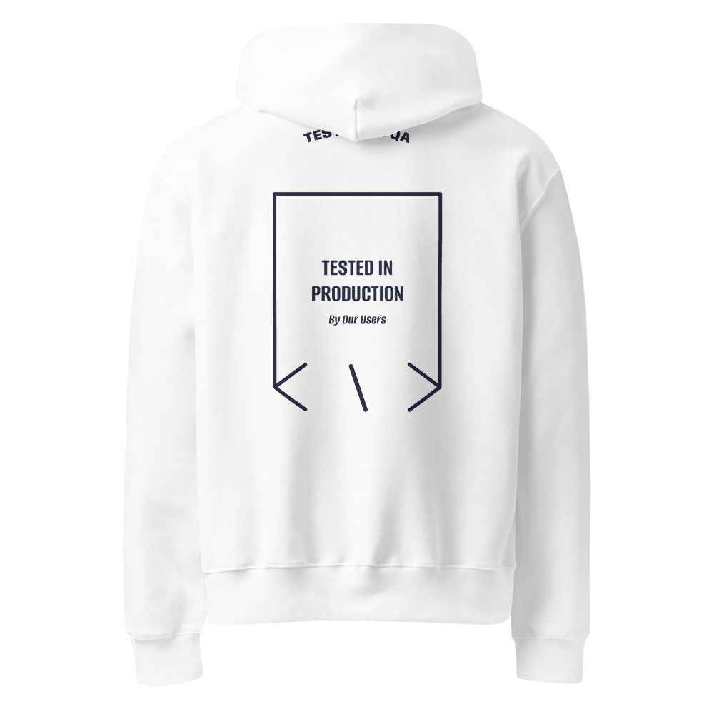 Tested In Production — White Navy back mockup