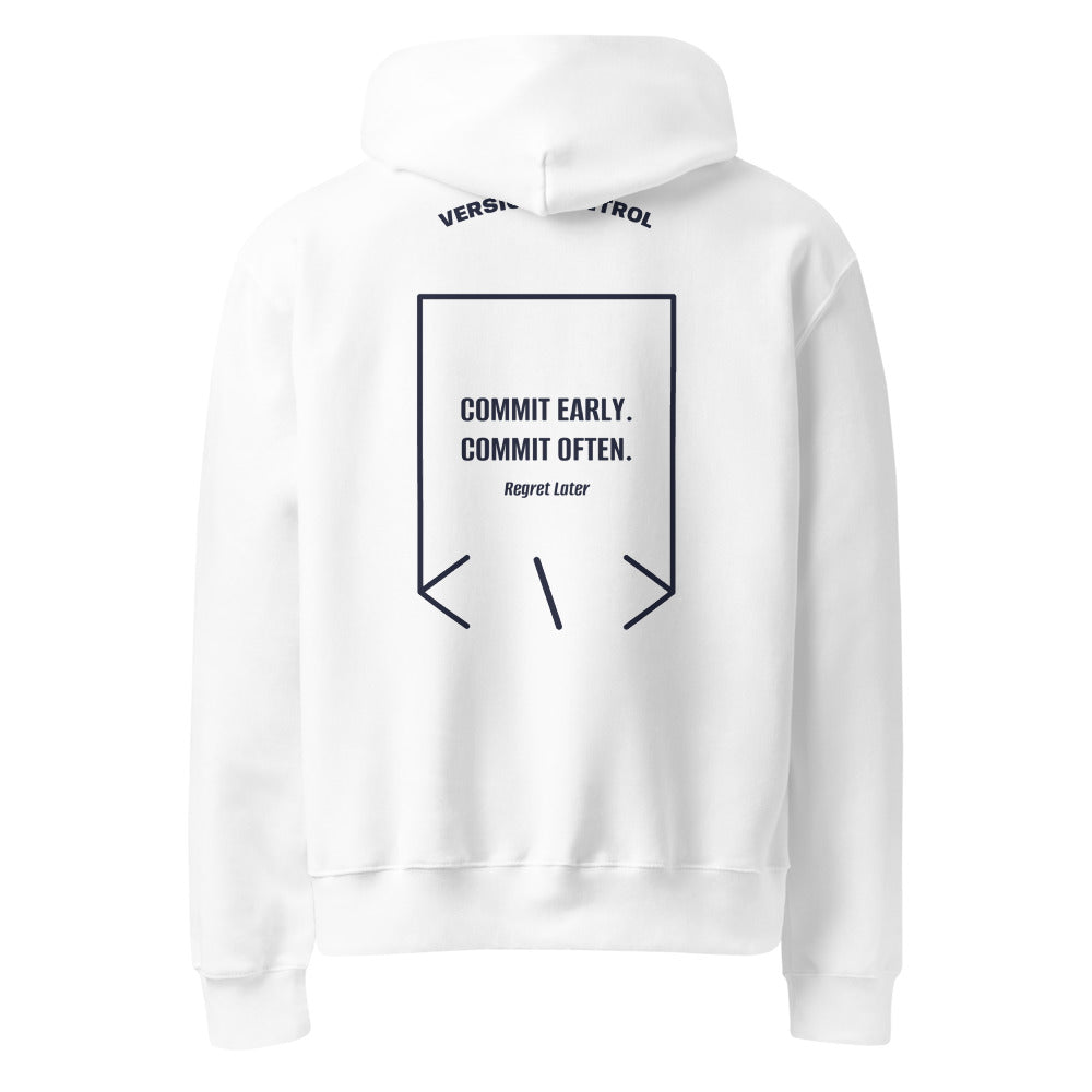 Commit Early. Commit Often. — White Navy back mockup