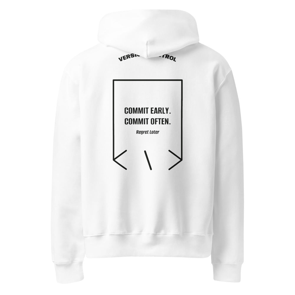Commit Early. Commit Often. — White Vintage Black back mockup