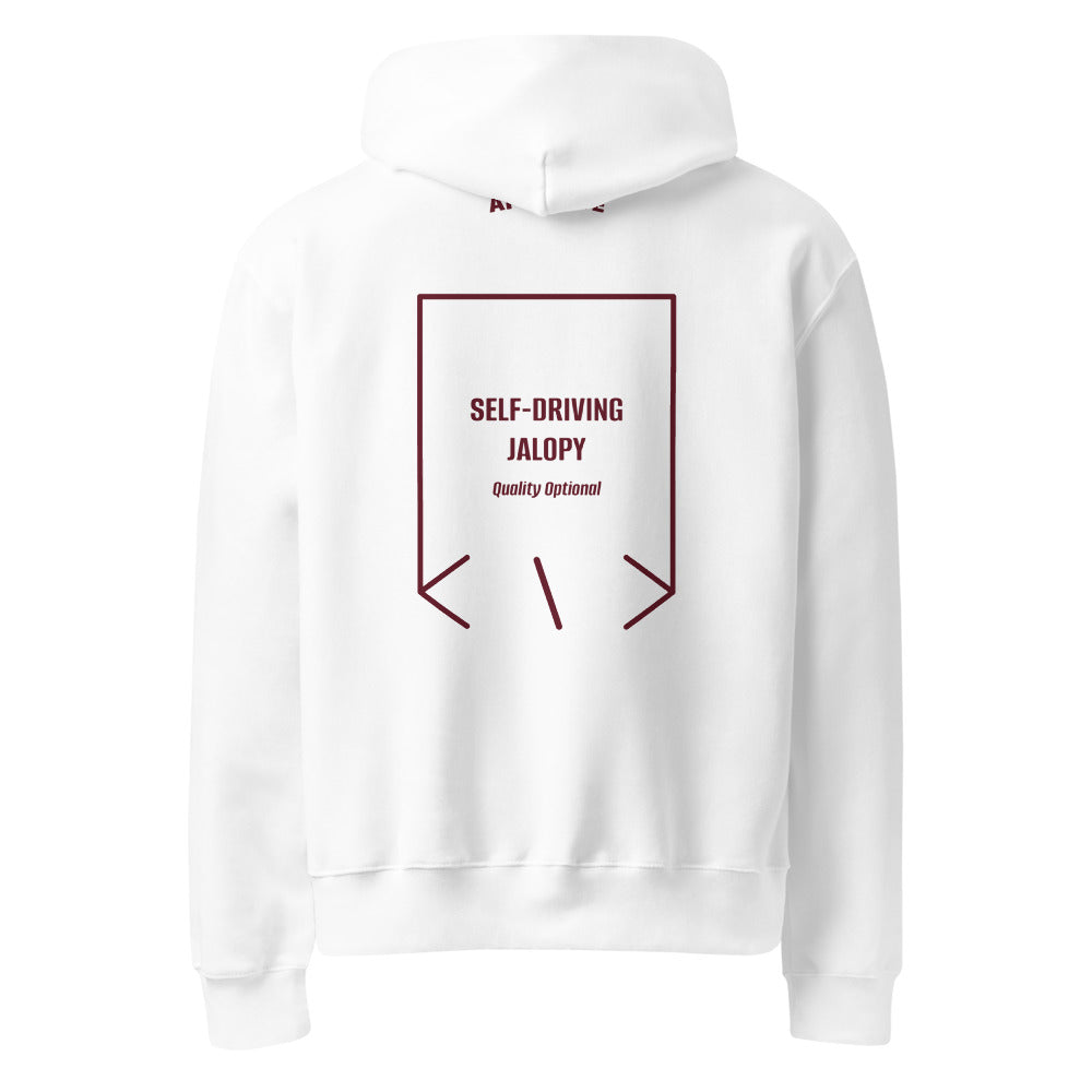 Self-Driving Jalopy — White Maroon back mockup
