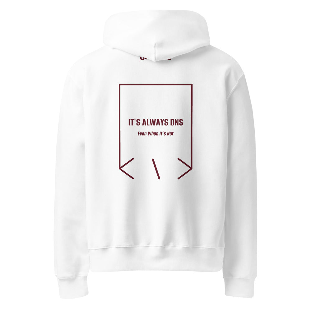It's Always DNS — White Maroon back mockup