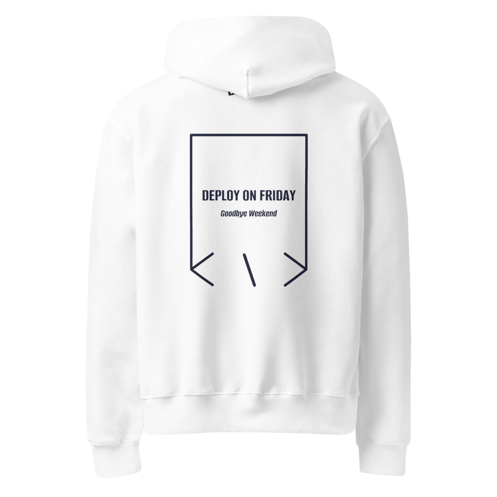 Deploy On Friday — White Navy back mockup