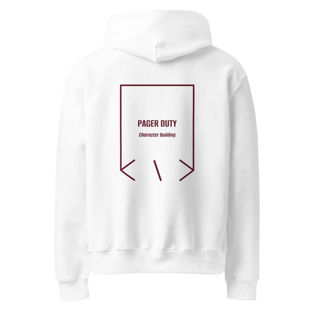 Pager Duty — White Maroon back mockup