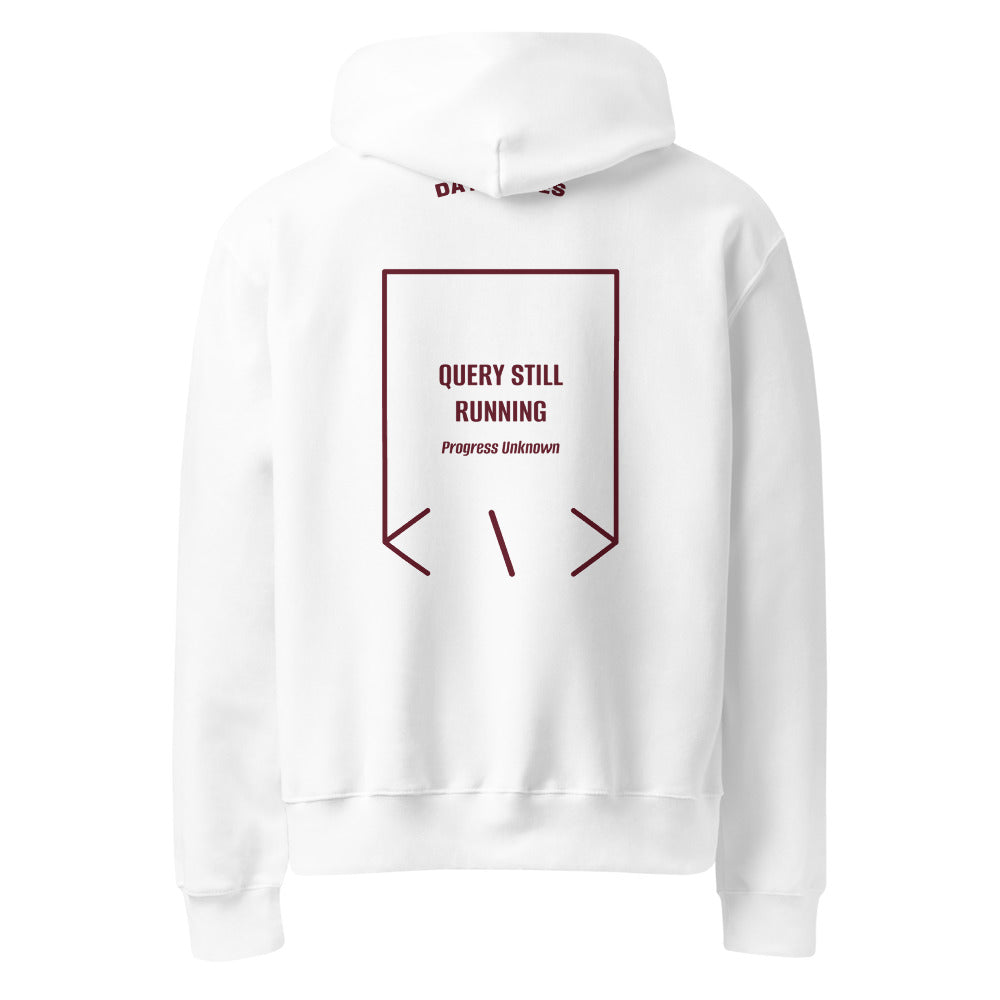 Query Still Running — White Maroon back mockup