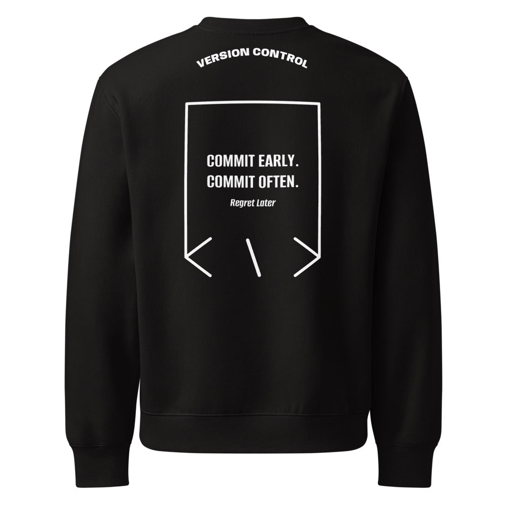 Commit Early. Commit Often. — Black White back mockup