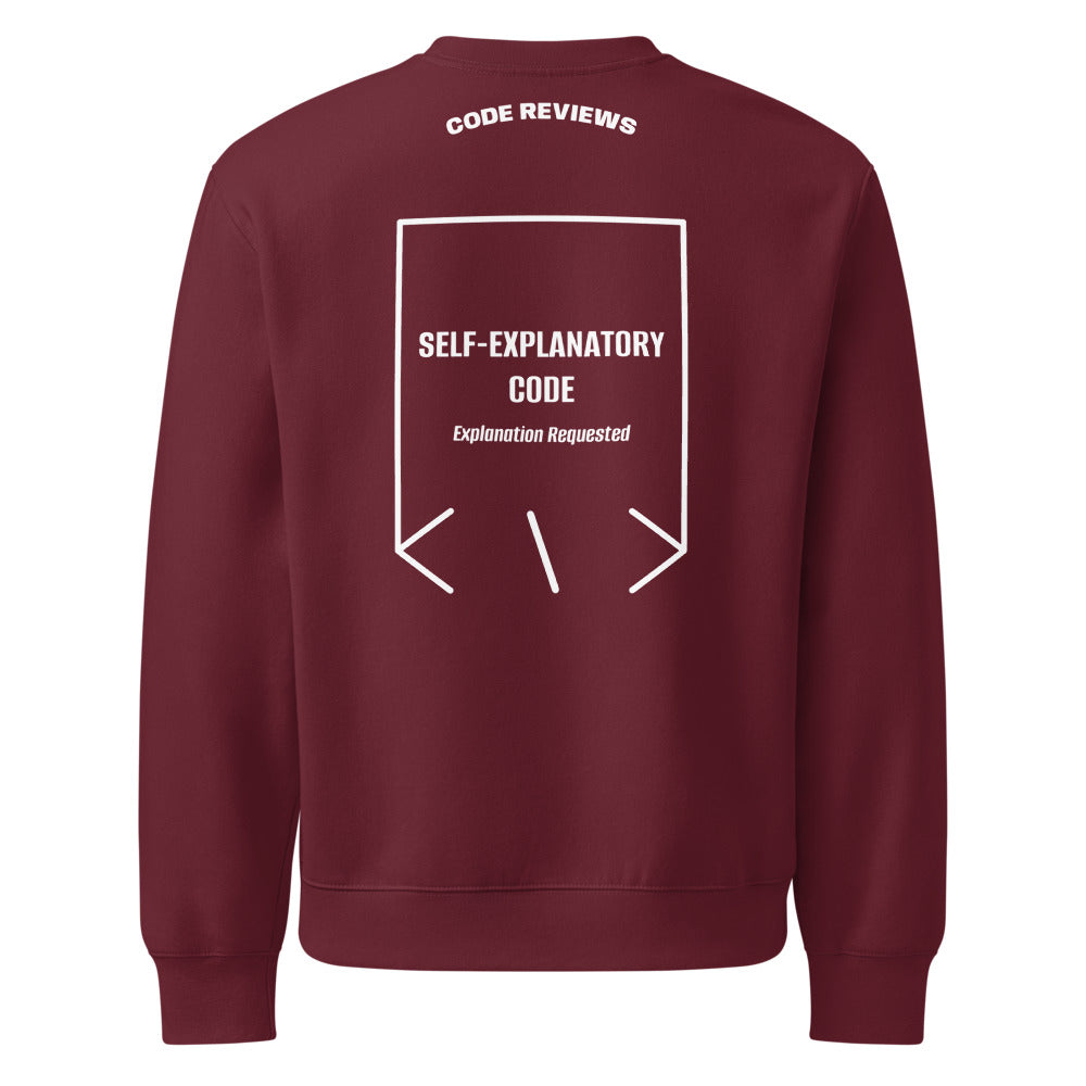 Self-Explanatory Code — Maroon White back mockup