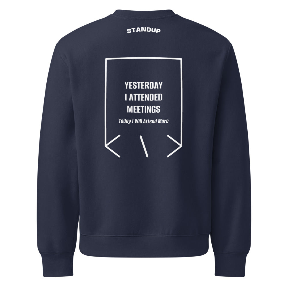 Yesterday I Attended Meetings — Navy White back mockup