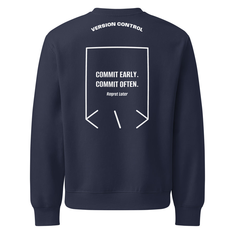 Commit Early. Commit Often. — Navy White back mockup