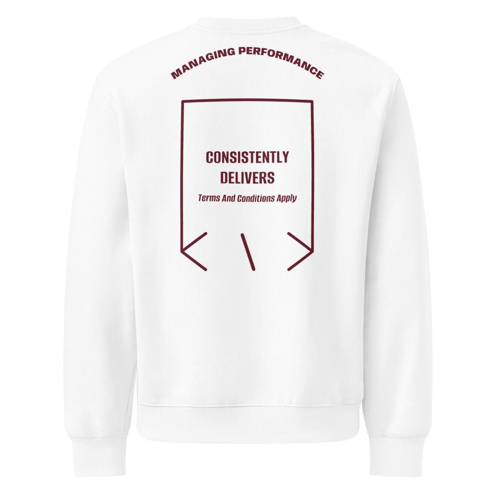 Consistently Delivers — White Maroon back mockup