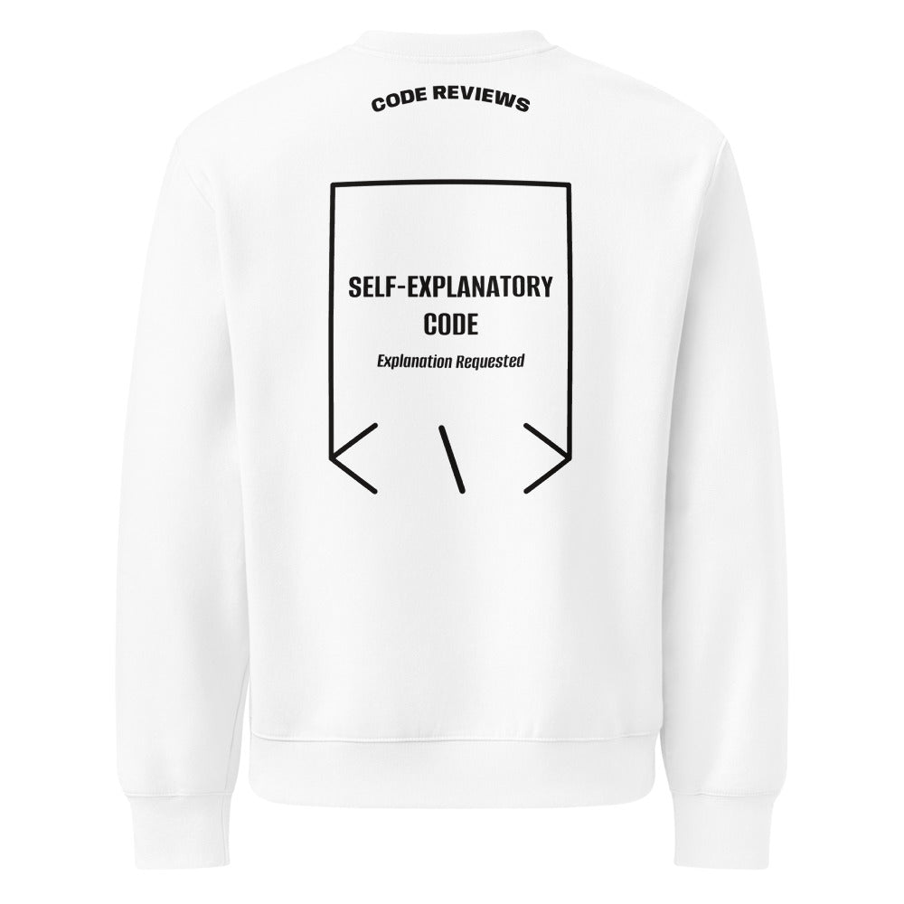 Self-Explanatory Code — White Black back mockup